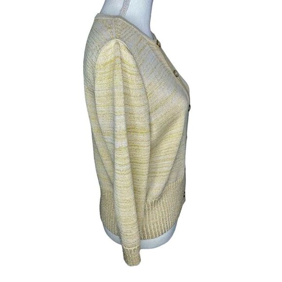 St. John Knitted Button Down Wool Beige Gold Metallic Sweater Cardigan Sz M - Picture 4 of 8